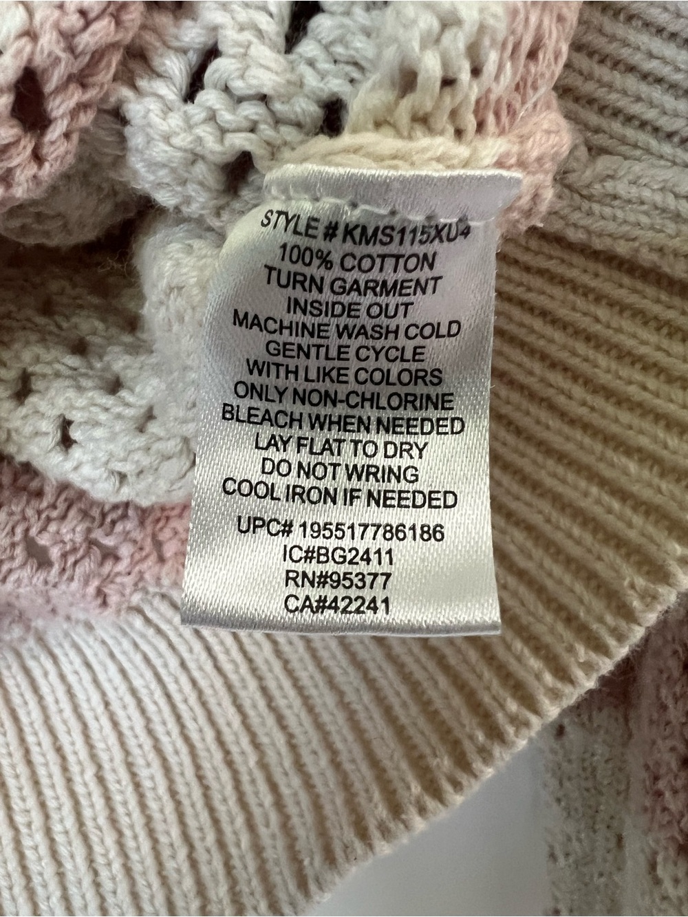 Modern Supply by Sanctuary Half Zip Open Work Striped Knit Sweater Pink Medium - Picture 7 of 7